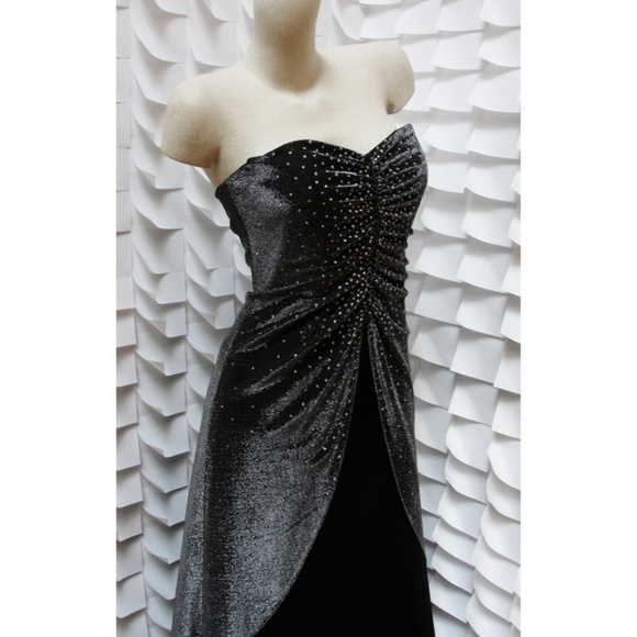 Vintage Black Strapless Shimmer Gown Maxi … - Picture 2 of 10